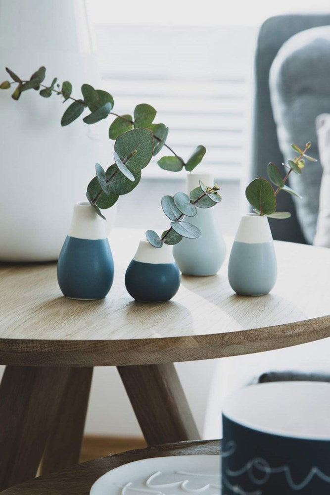 Set of 4 Porcelain Mini Vases in pastel blue - Bolt of Cloth - Rader