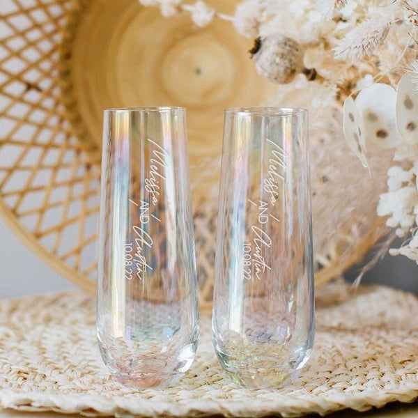 Custom Bridal Party Stemless Champagne Flute – Happily Ever Etched