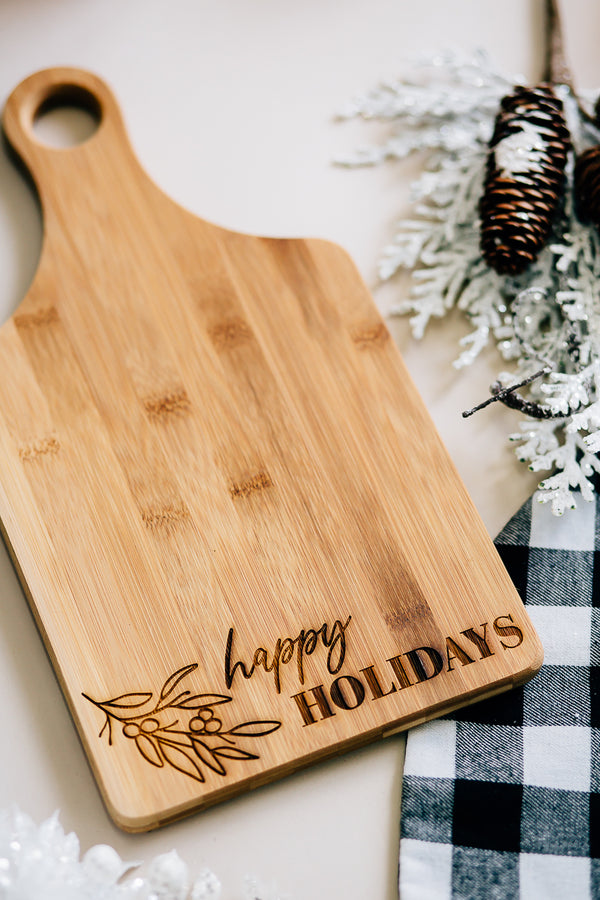 Personalized Engraved Christmas Winter Holiday Themed Bamboo Wood Cutting  Board - Small