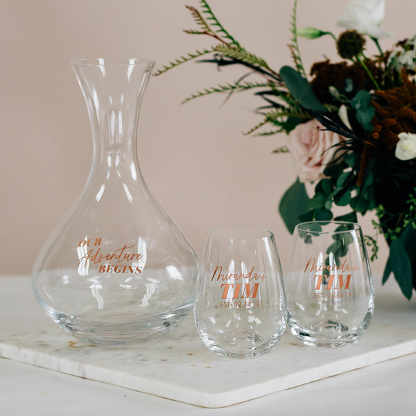 Personalized Lenox Tuscany Classic Decanter & Stemmed Wine Glasses Bar –  Happily Ever Etched