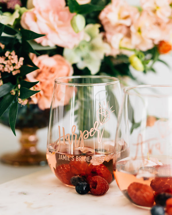 Personalized Bridesmaid Stemless Wine Glass Gift Set of 4