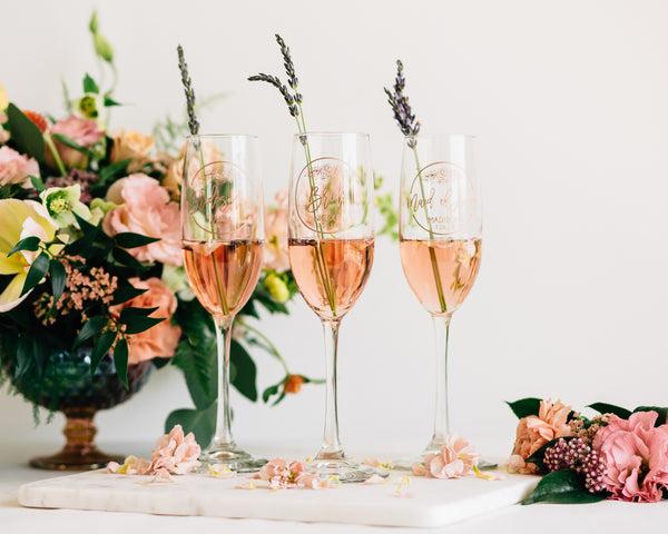 Set of 3 - Custom Bridal Party Stemless Champagne Flutes – Happily