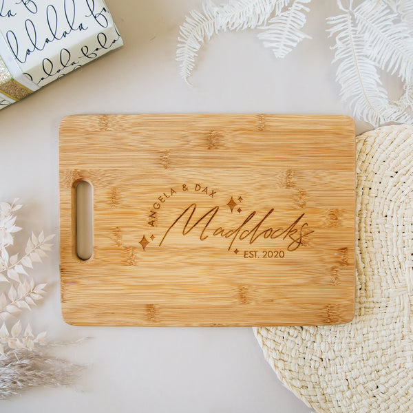 Custom Engraved Bamboo Cutting Board, Personalized Cheese Board, Merry –  Happily Ever Etched