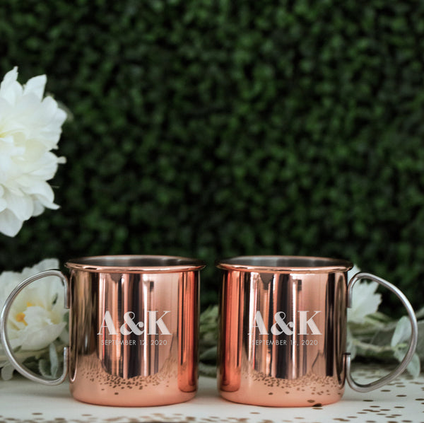 Initial or Monogram Custom Engraved Copper Mugs