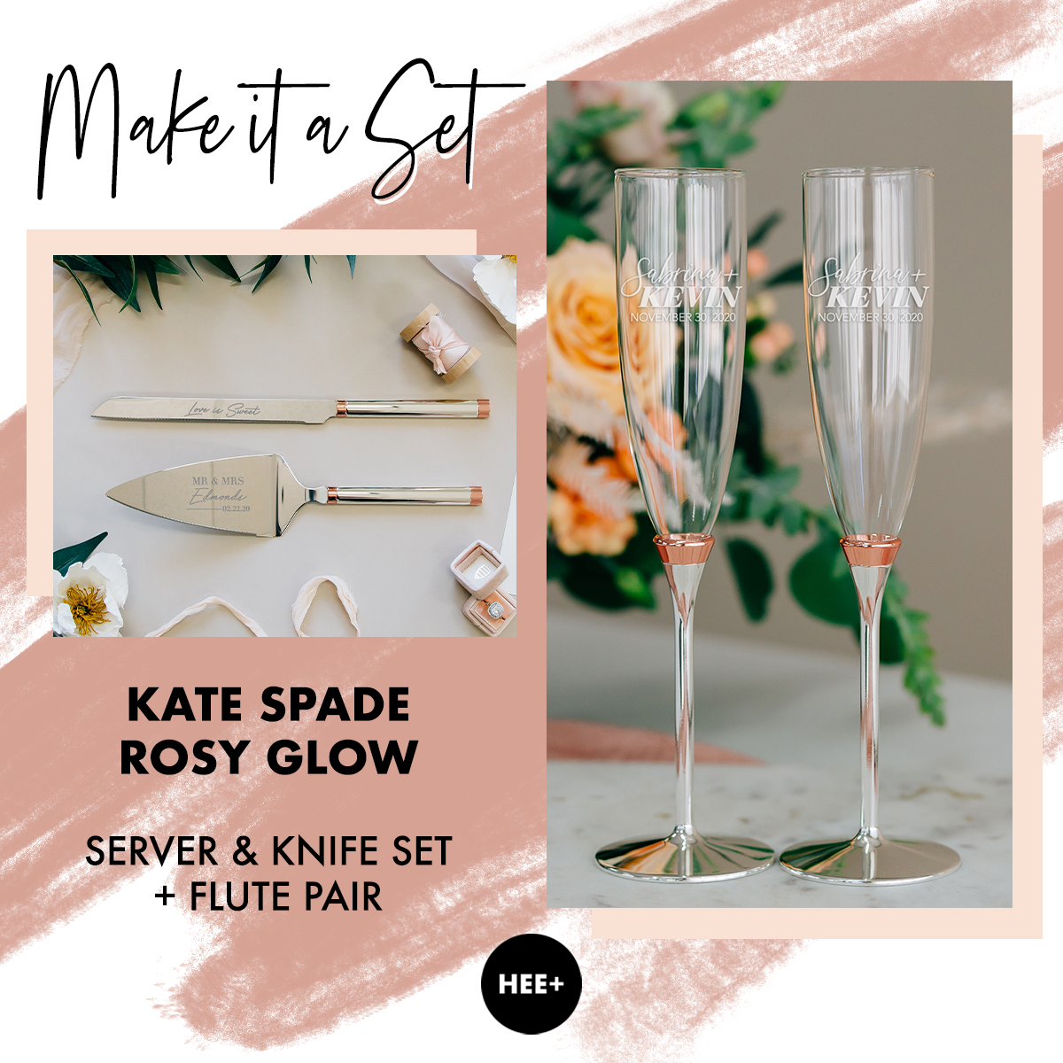 Kate Spade Rosy Glow Wedding Toasting Flute & Cake Server Set Package –  Happily Ever Etched