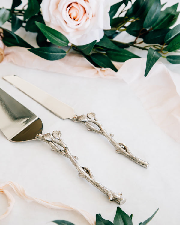 Hammered Silver Cake Knife and Server Set – Happily Ever Etched