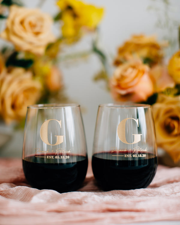 Custom Engraved Luster Stemless Wine Glass, 2pc Iridescent Stemless Wine  Glasses