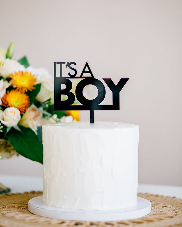4.5 Oh Boy Outline Cake Topper, Acrylic or Wood– Happily Ever Etched
