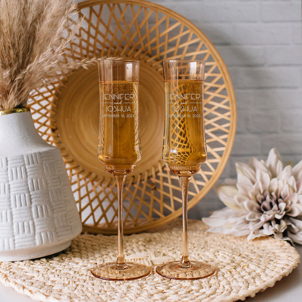 Personalized 8 oz. Gold Rim Contemporary Champagne Flutes (Set of 2)