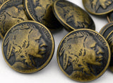 Indian Head Button 3/4" Antique Brass Metal Button Qty 4 to 12 Coin Buttons American Indian Head Nickel 20mm