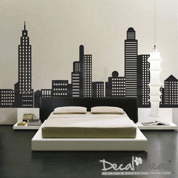 Giant Interior Art Decal City Skyline Wall Stickers Cityscape Vinyl Transfers