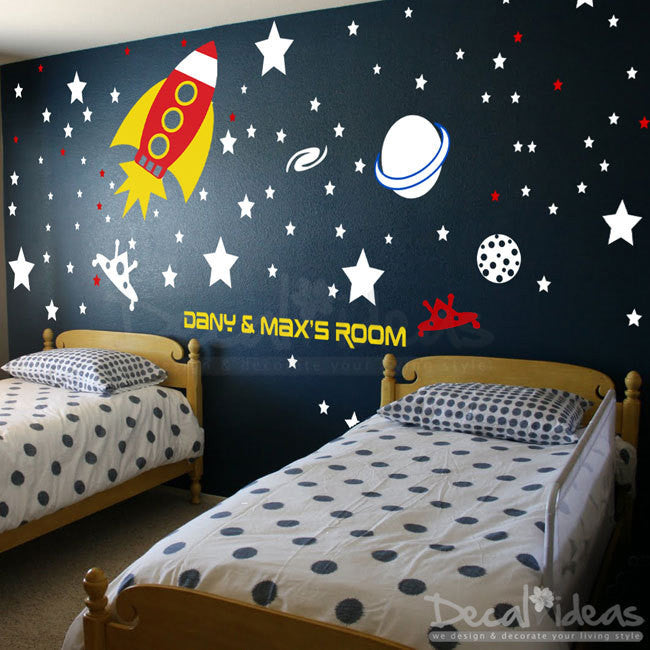 Rocket Ship Wall Decal Star Space Planets Children Boy Wall