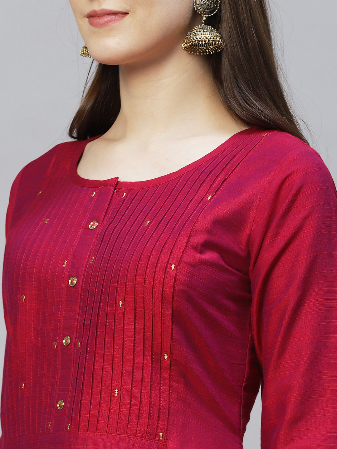 Zari Embroidered Straight Fit Kurta - Magenta Pink