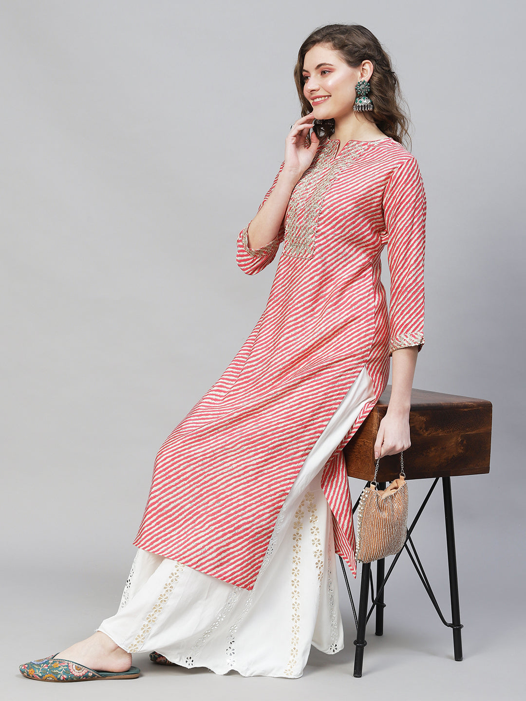 Leheriya Printed & Embroidered Straight Fit Kurta – Multi