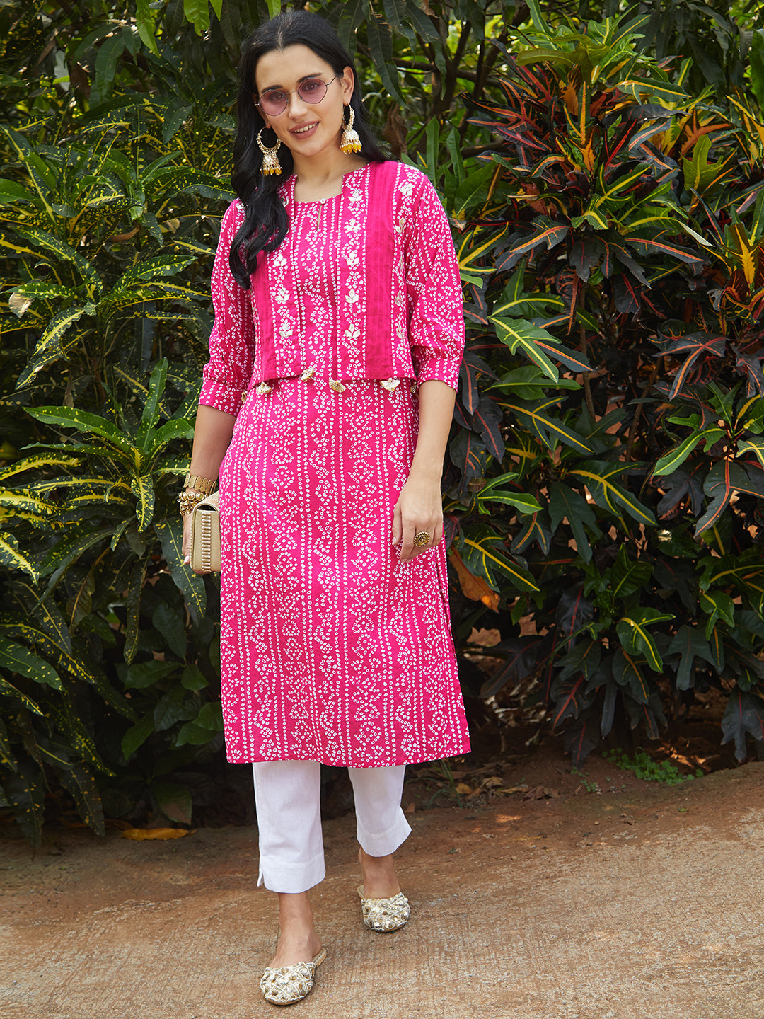 Ethnic Floral Printed & Hand Embroidered Straight Kurta with Pant & Du