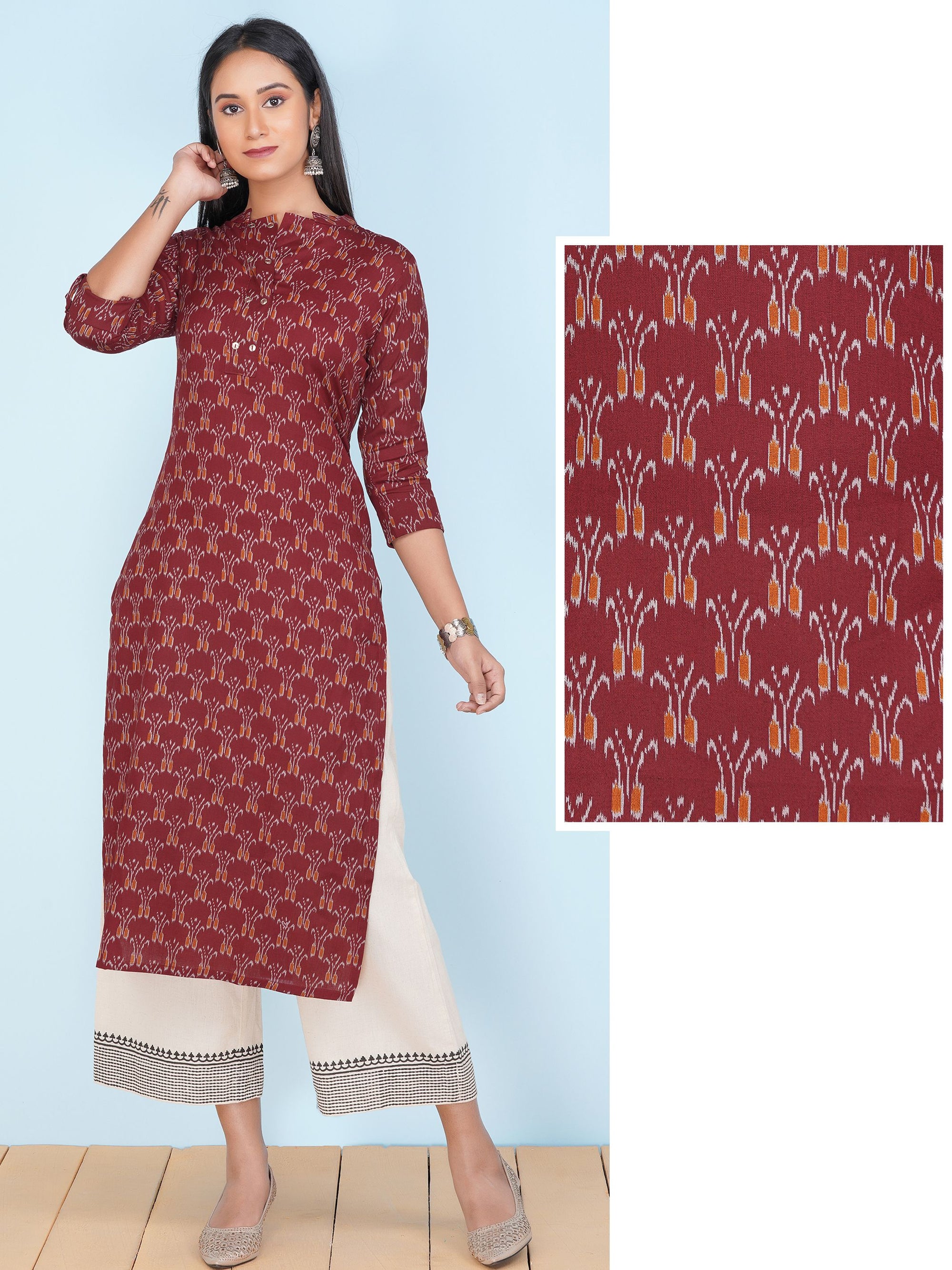 Abstract Ikkat Printed Cotton Kurti