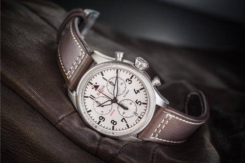 white dial aviator chronograph watch