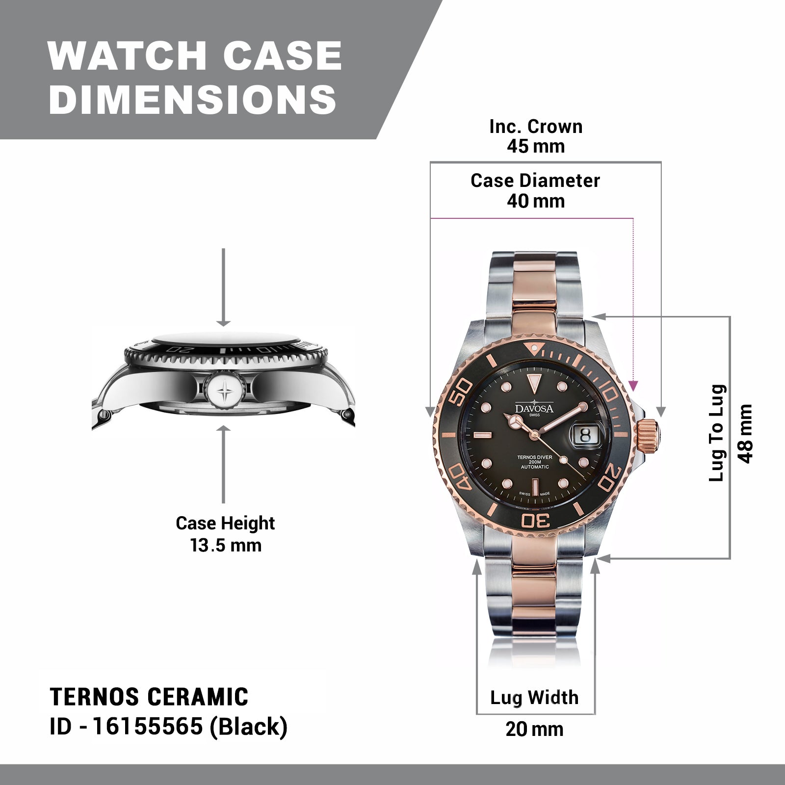 Ternos Ceramic 40mm two tone automatic - black 16155565 – Davosa USA