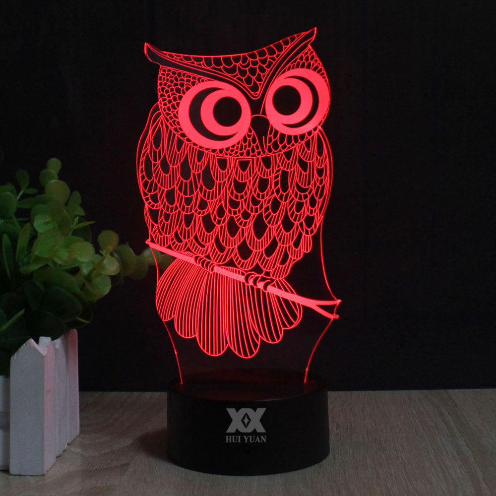 Owl On Perch 3d Led Night Light 7 Color Changing Desk Lamp Bkc