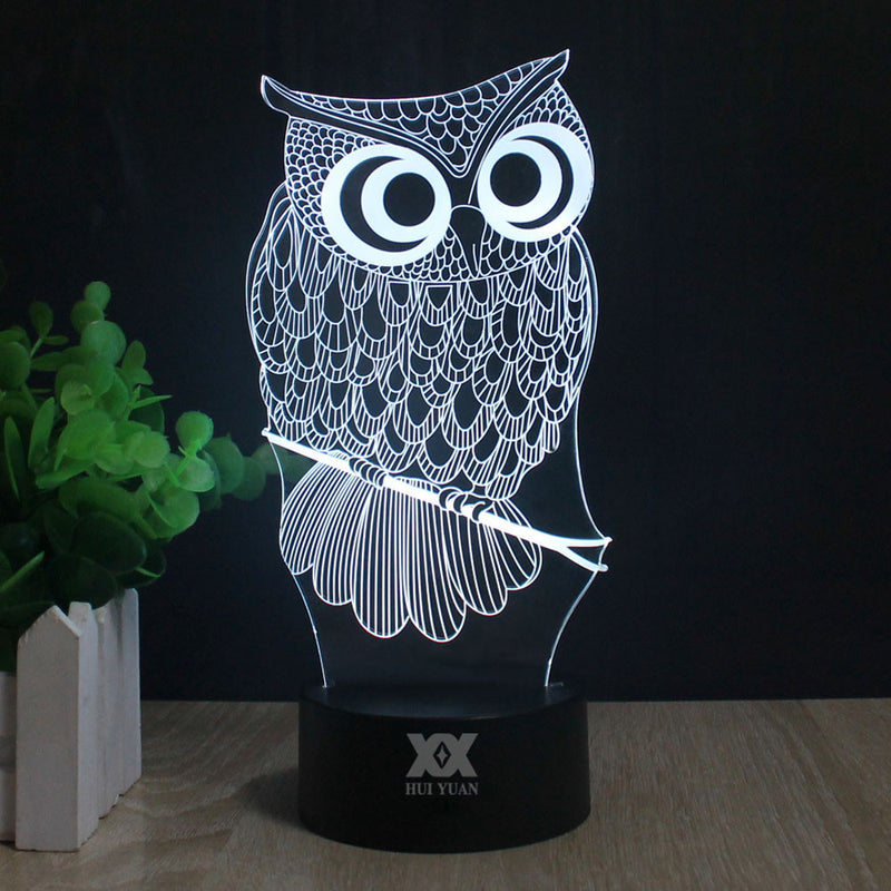 Owl On Perch 3d Led Night Light 7 Color Changing Desk Lamp Bkc