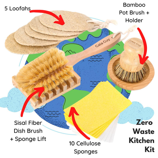zero waste kitchen brushes and sponges