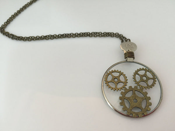 Optic Lens Necklace with Bronze Gears