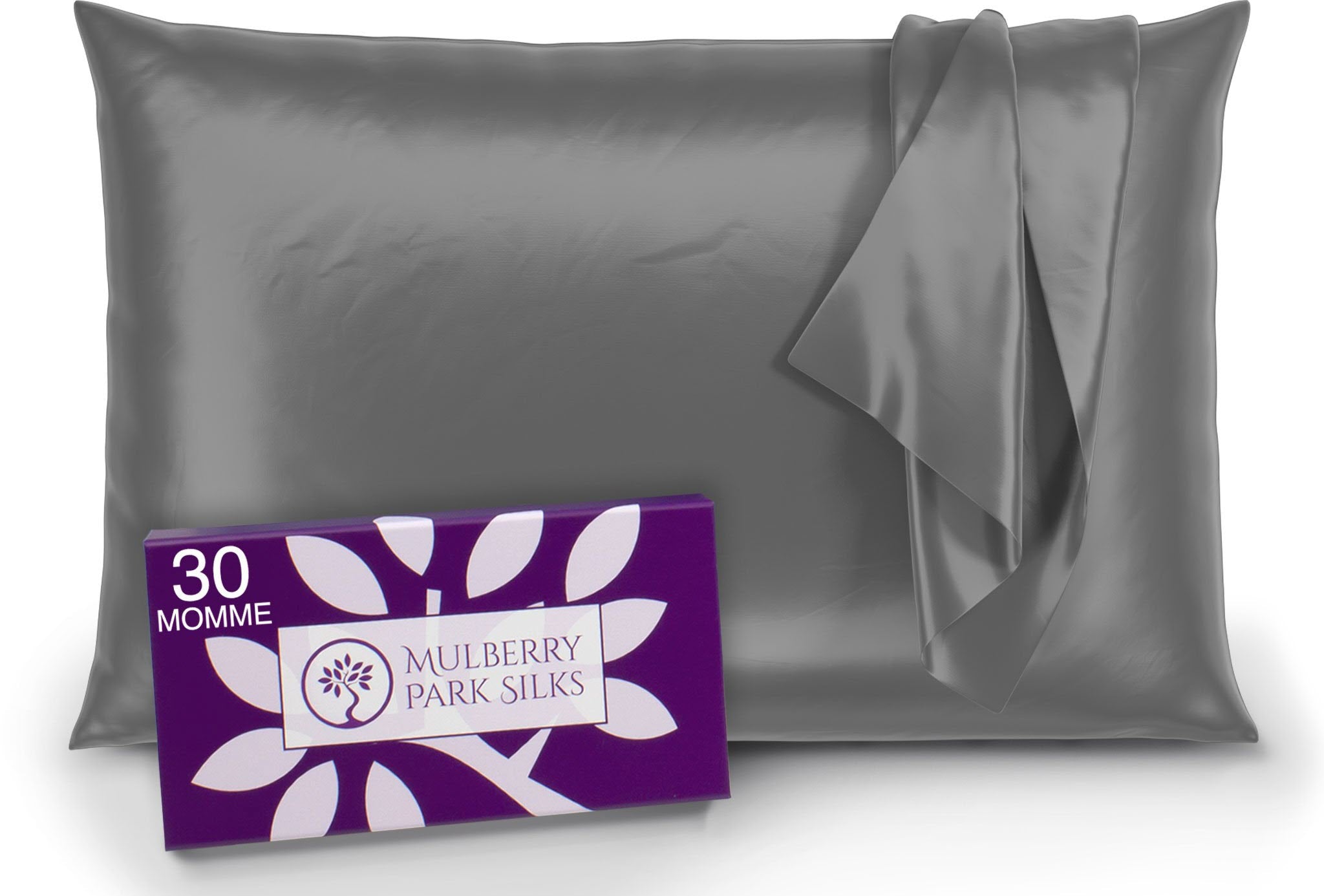 Real Silk 30 Momme Gunmetal Pillowcase from Mulberry Park Silks