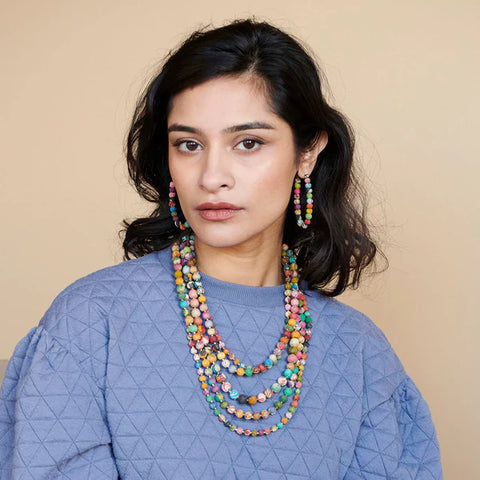 Model wearing fair-trade Kantha Necklace