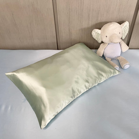 Toddler Silk Pillowcase in Sage With Stuffed Animal