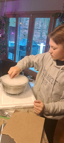 Landen playing with dry ice