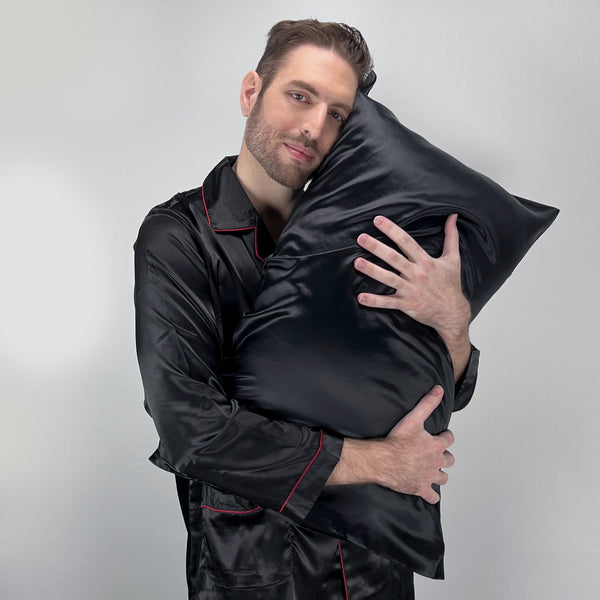 Male Model Hugs Silk Pillowcase