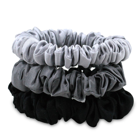 Silver, Grey and black silk scrunchies