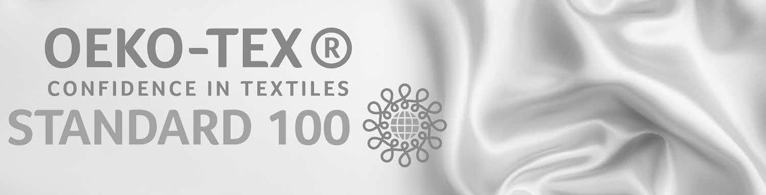 Oeko-Tex Standard 100 logo on a silk sheet