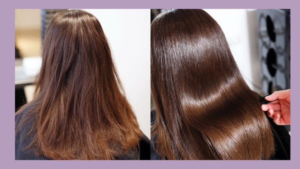 Before hair is frizzy and lackluster- after sleeping on silk, hair is shiny and lustrous