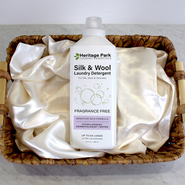 Silk and Wool Detergent in a Basket with a silk sheet