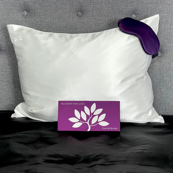 White Pillowcase with Plum Sleep mask Bundle