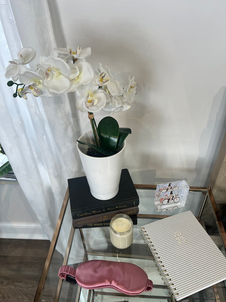 Bedside Table Styled with orchids