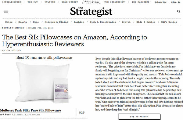 Mulberry Park Silks 19 Momme Pillowcase on New York Magazine's People’s Choice Best List