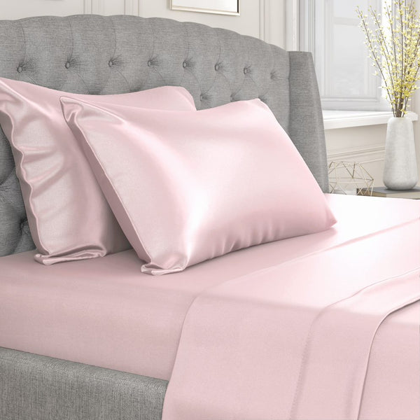 Bed with Pink Silk Sheets