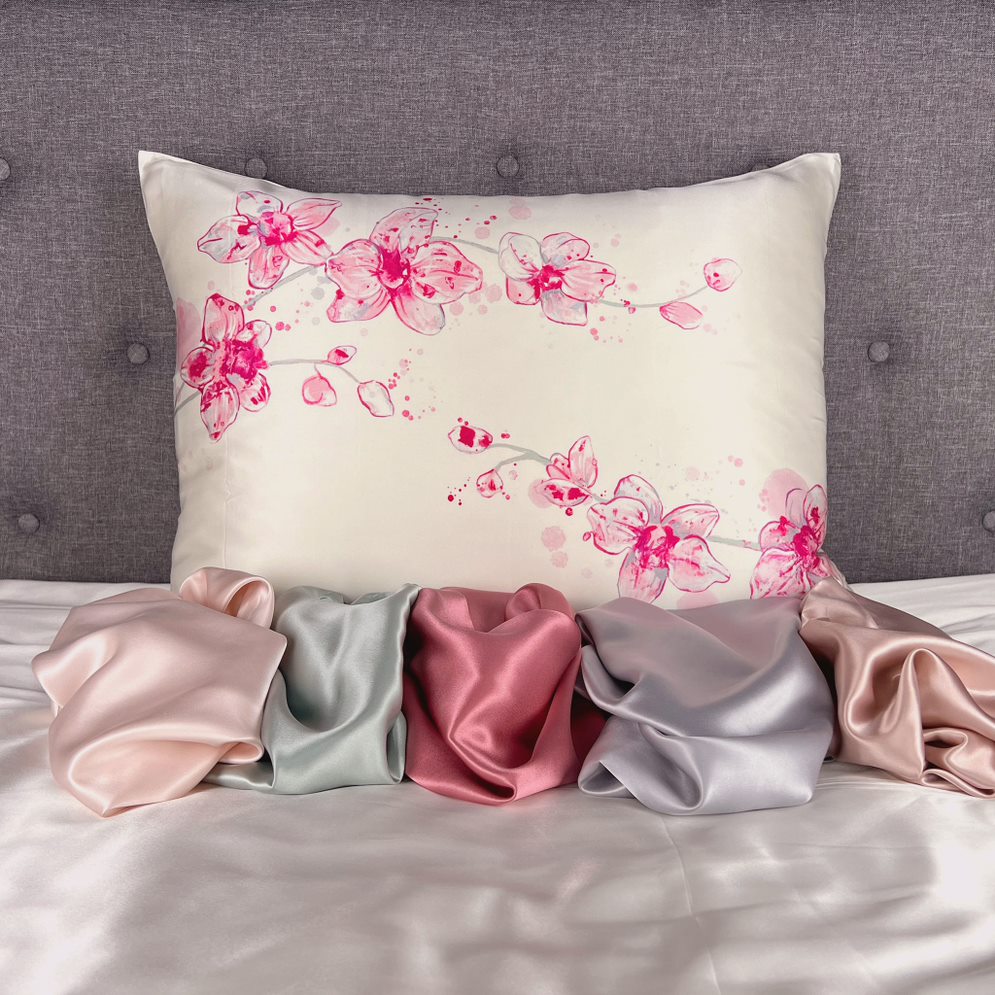 Pink Orchids Pillowcase with Coordinating Shades