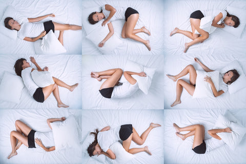 Woman in various sleep positions