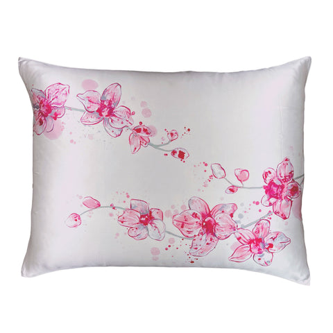 Pink Orchids Silk Pillowcase