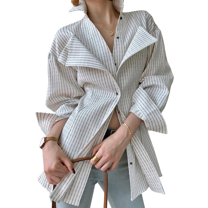 Long Sleeve Fashion Stripe Women's Shirt - runwayfashionista.com