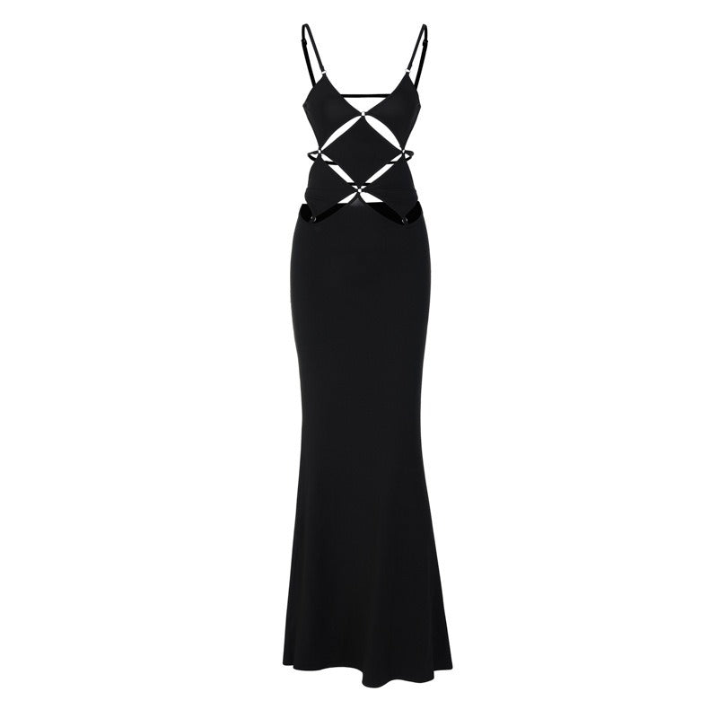 Slim fit backless suspender dress - runwayfashionista.com