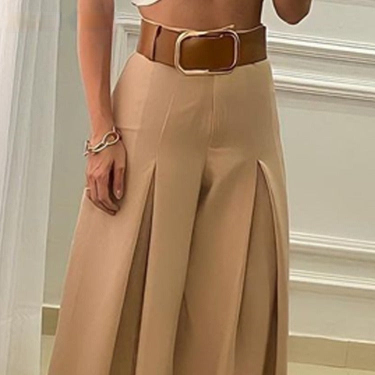 Vintage High Waist Folded Wide Leg Pants - runwayfashionista.com