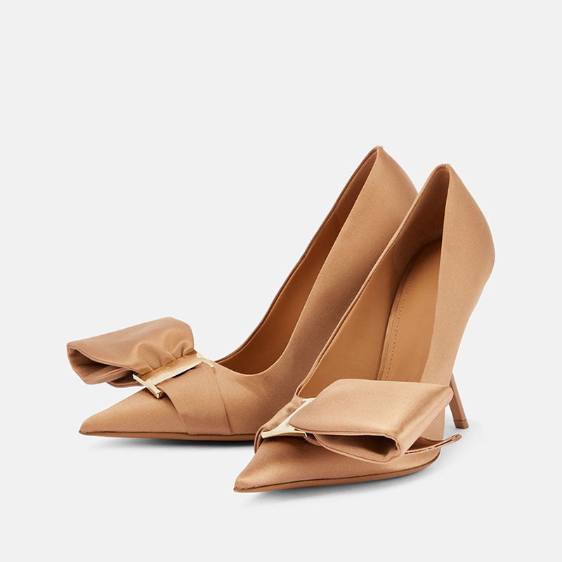 Pointed Bow Elegant Fine Heels - runwayfashionista.com