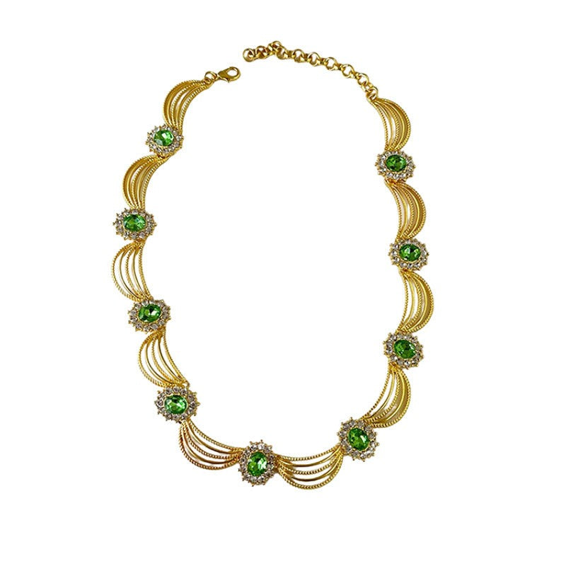 Alloy diamond set emerald necklace - runwayfashionista.com