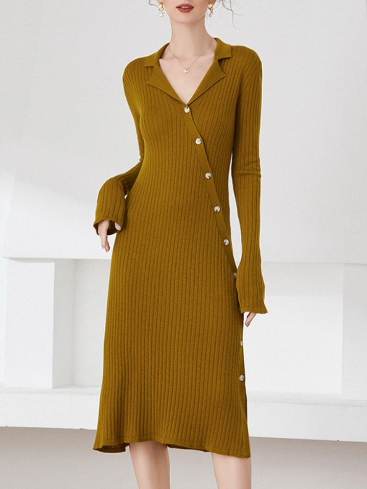 Waist-skimming Sweater Midi Dress - runwayfashionista.com