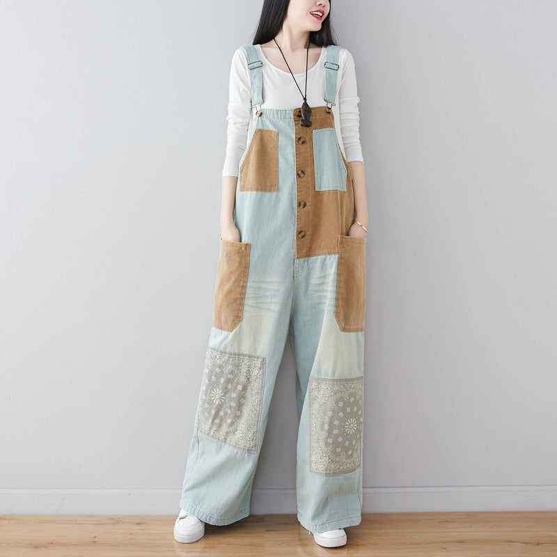 large size loose overalls ethnic style wide leg pants - runwayfashionista.com