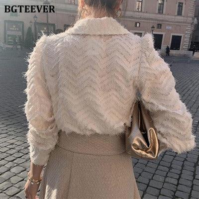 Elegant Notched Collar Tassels Blouses - runwayfashionista.com